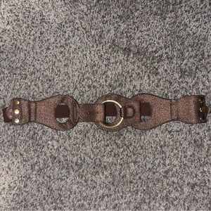 Y2K Style Faux Leather Sparkly Brown Wide Belt with Circle O-Rings